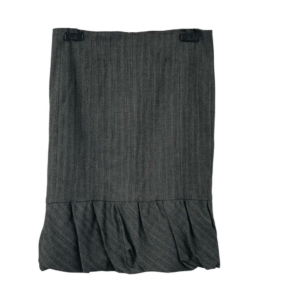 Rebecca Taylor Womens Wool Blend Pencil Skirt Gray Herringbone Ruffle Hem Size 2
